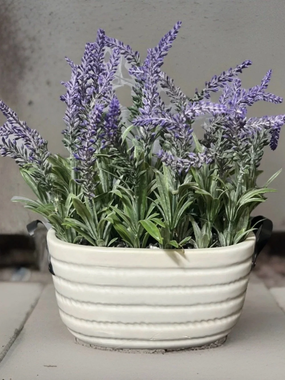 Lavender Faux Plant in Cream Ceramic Planter - Unbranded